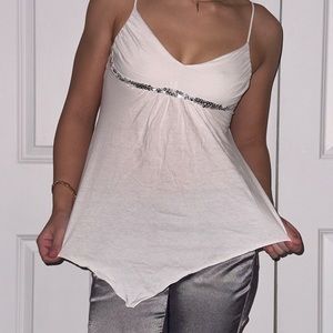 Y2K White Sequin Butterfly Top 90s